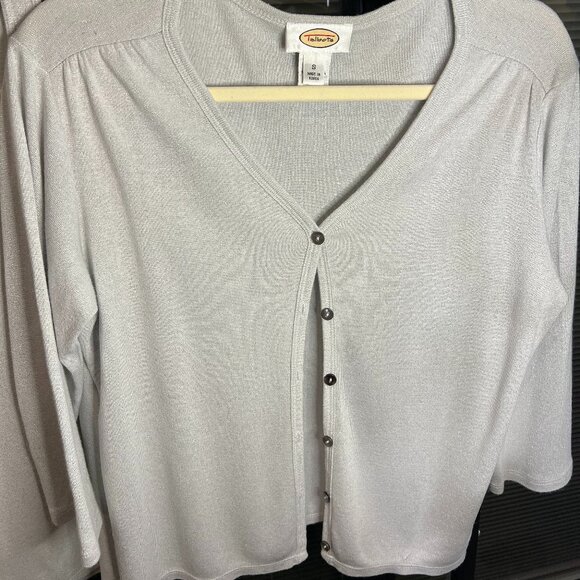 Talbots Tops - Talbots Tank Top & 3/4 Sleeve Cardigan Light Grey w/ Silver Metallic Thread